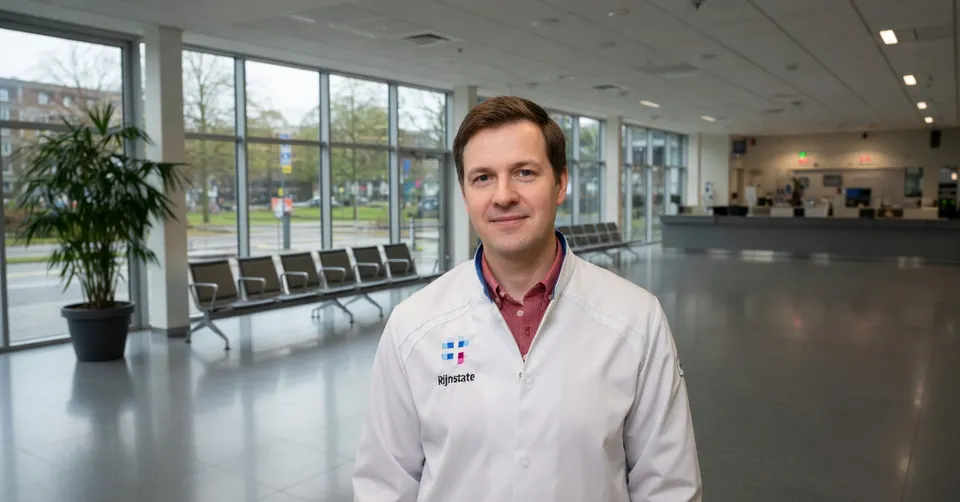Een arts van Rijnstate in de hal van het ziekenhuis in Arnhem