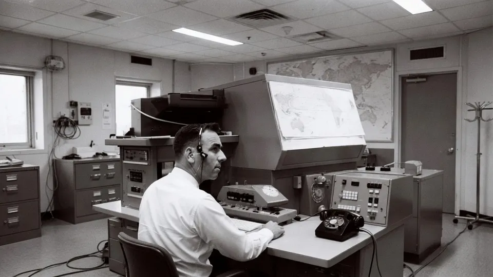 NASA-vluchtleider Milt Windler achter de console in het controlecentrum
