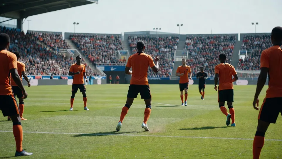 Spelers van het Nederlands elftal trainen op het veld
