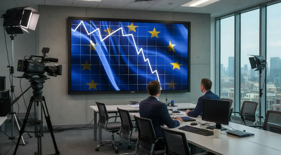 Een grafiek toont de scherpe daling van de euro tegenover de dollar