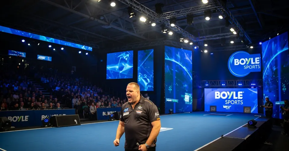 Dirk van Duijvenbode tijdens zijn kwartfinale tegen Gary Anderson op de World Matchplay