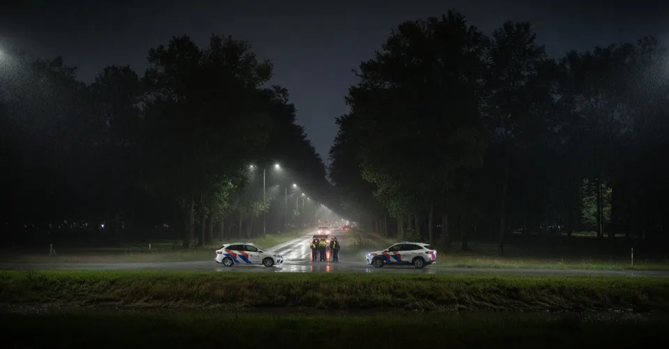Politieauto's op de N65 bij Udenhout na een politieachtervolging