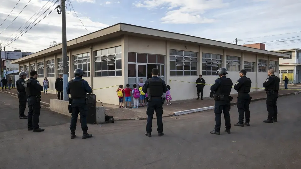 Braziliaanse agenten bewaken de school in Curitiba waar dertien kinderen werden gegijzeld