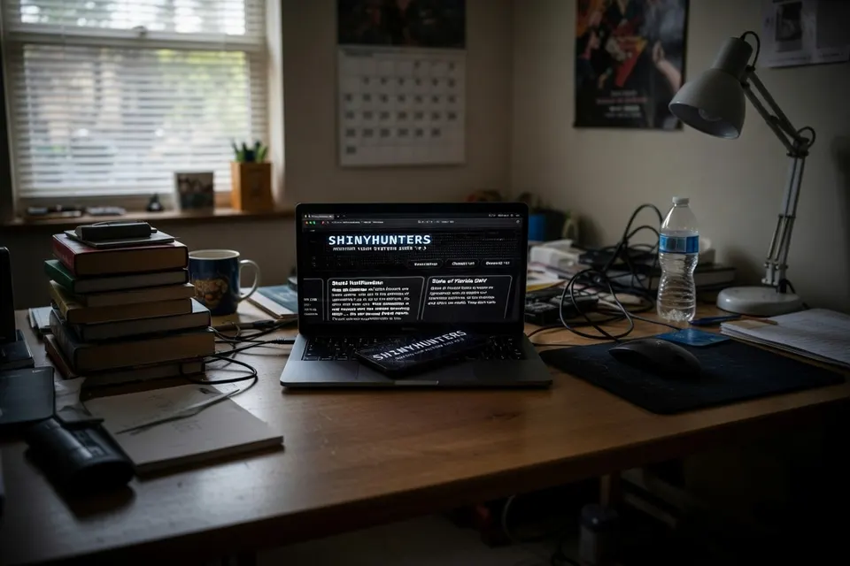 Laptop toont de website van hackersgroep Shinyhunters