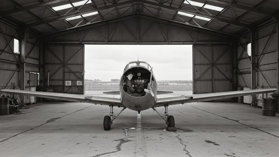 Een vliegtuig in een hangar, vergelijkbaar met het toestel waarmee Amelia Earhart verdween