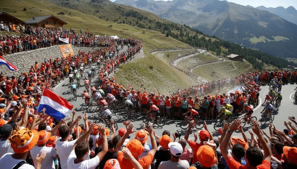 Nederlandse wielerfans en fietsers langs de Alpe d’Huez tijdens de Tour de France