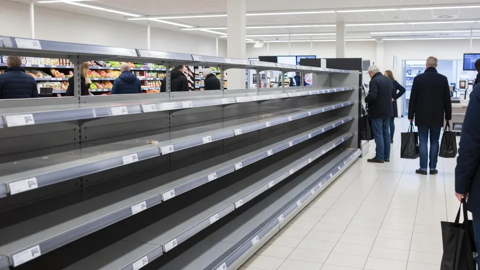 Lege schappen in een Albert Heijn door verstoorde aanvoer na een cyberincident