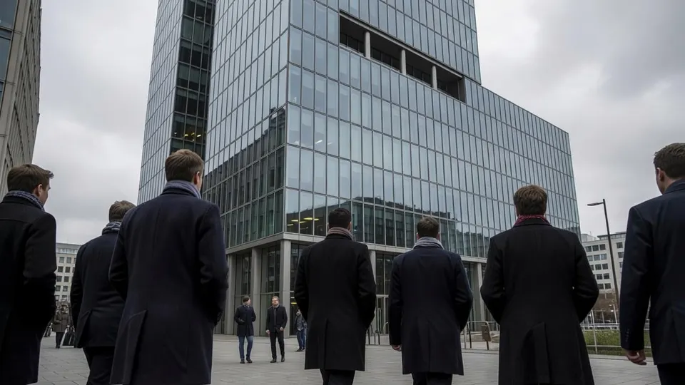 Mensen lopen langs het hoofdkantoor van Getty Images