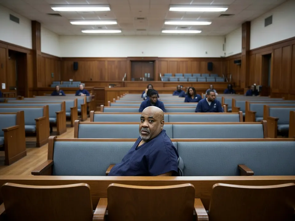 Duane Davis in de rechtszaal na zijn veroordeling voor de moord op Tupac Shakur