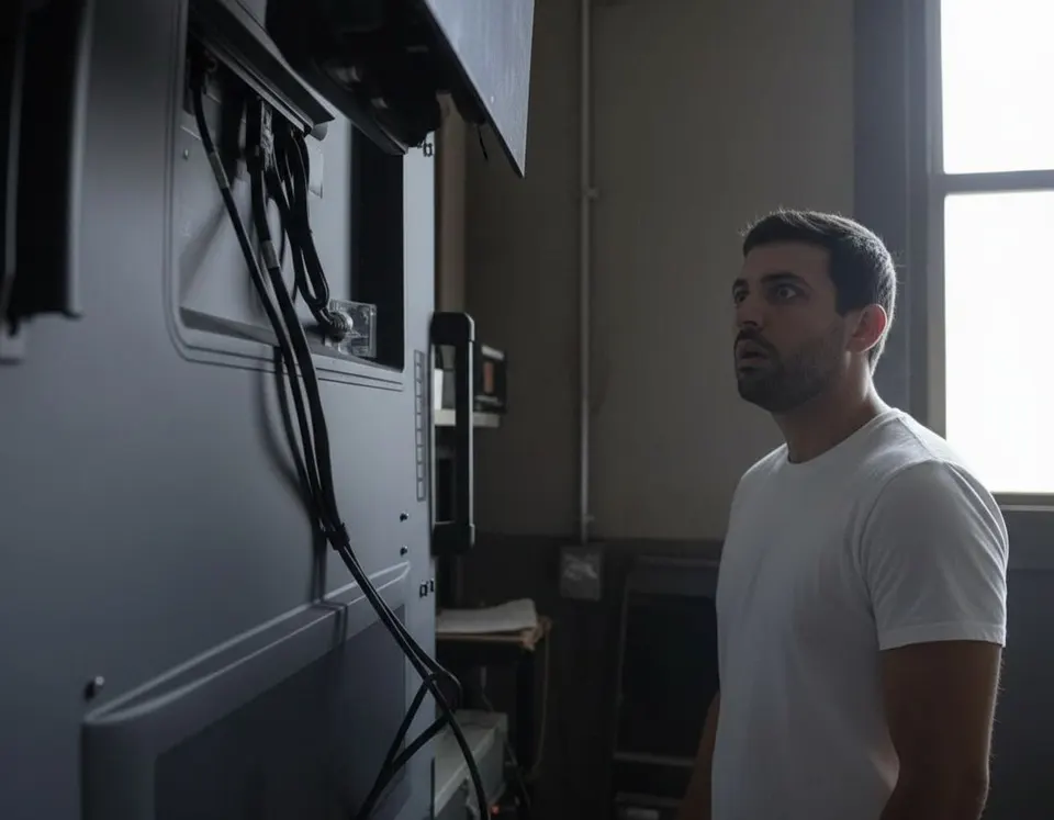 OpenAI-medewerker Abdulrahman Alfozan kijkt naar een televisie met kabels