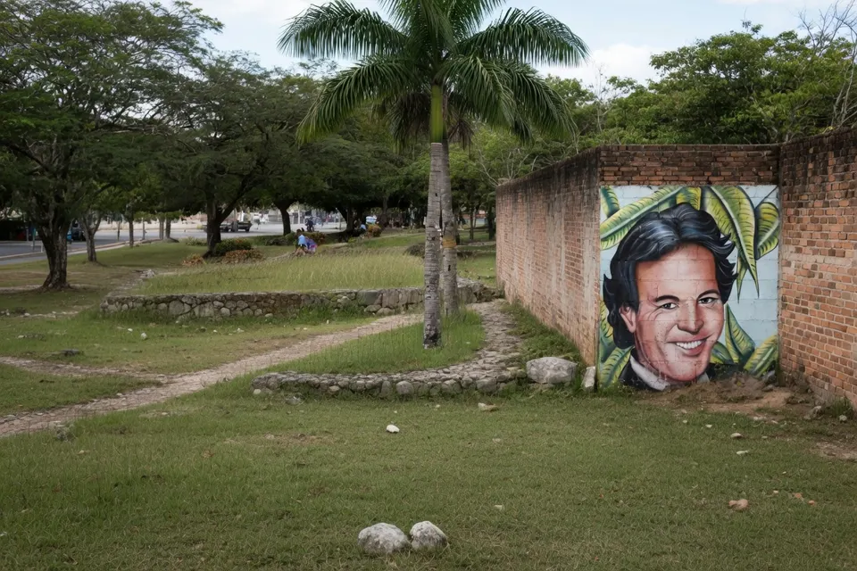 Muurschildering van zanger Julio Iglesias op een muur in de Dominicaanse Republiek