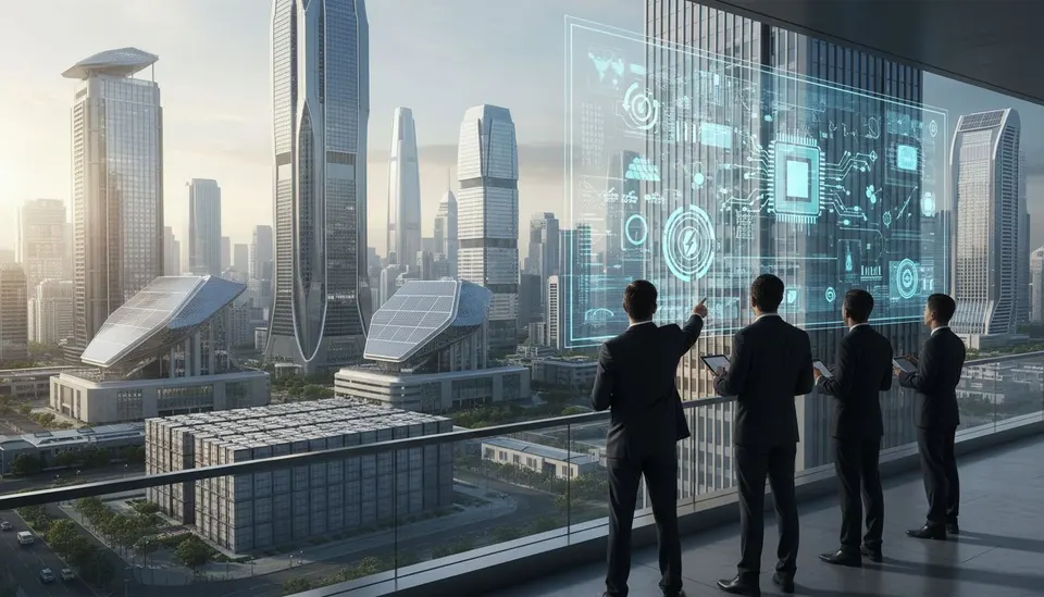 Illustratie van AI-technologie in een futuristische stad