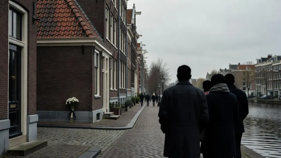 Mensen lopen langs een gracht in een Nederlandse stad