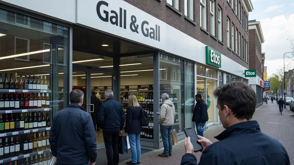 Klanten lopen een Gall & Gall-winkel binnen