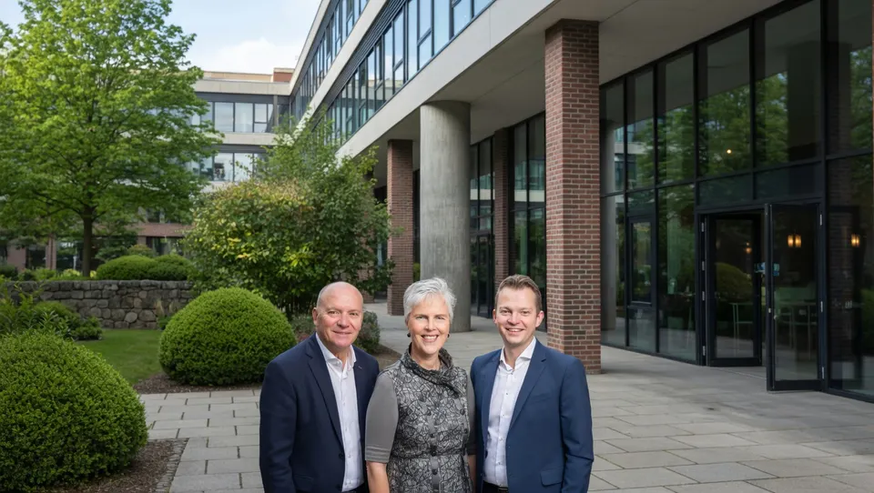 Drie wethouders bij een gemeentehuis
