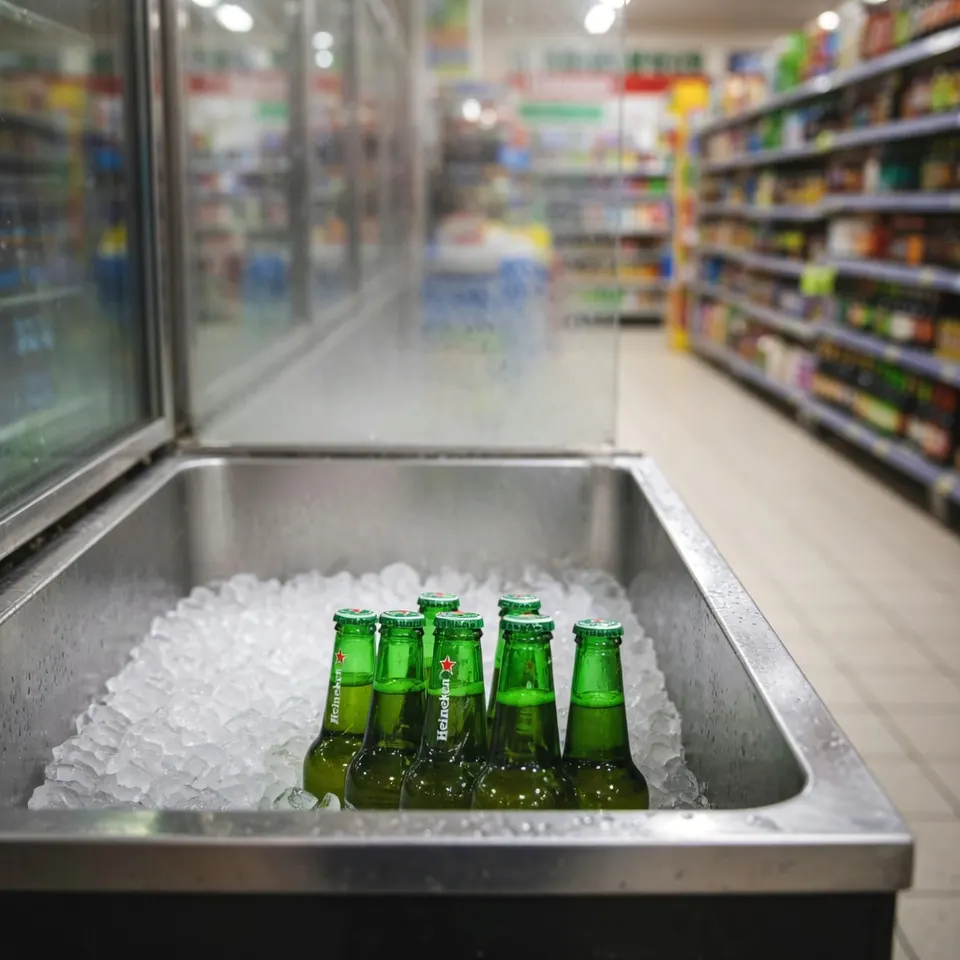 Heineken-bier in een koeling van een supermarkt
