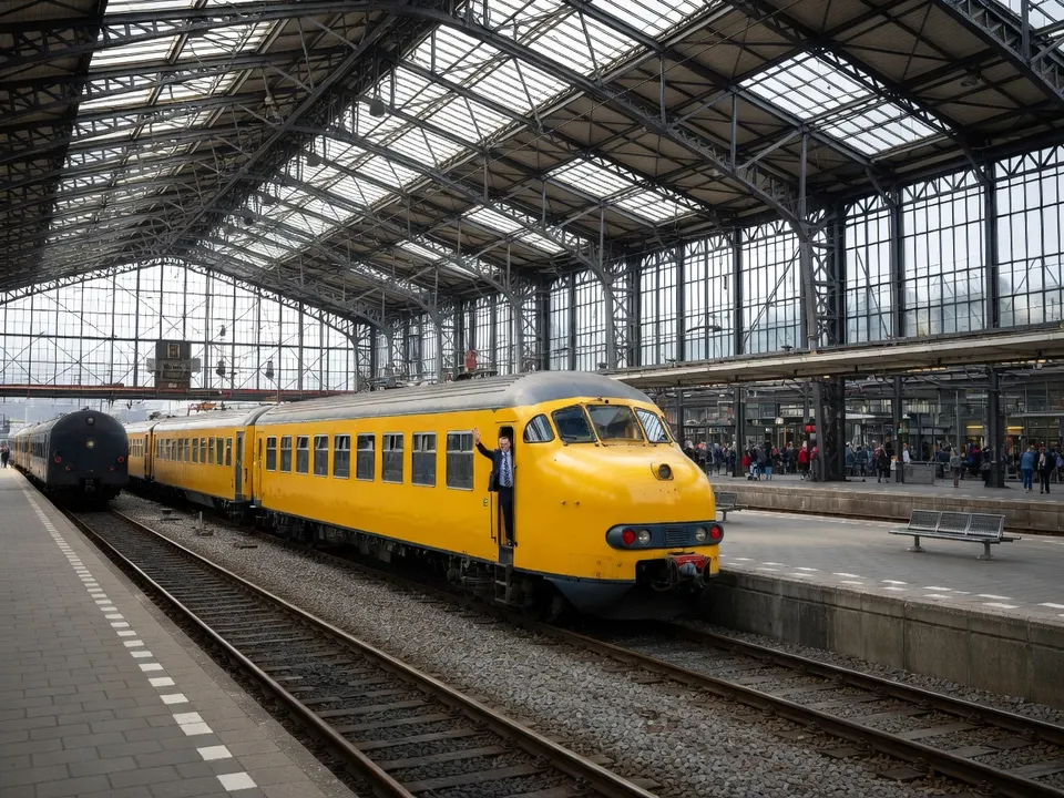 De historische Apekop-trein staat klaar voor vertrek in een stationshal