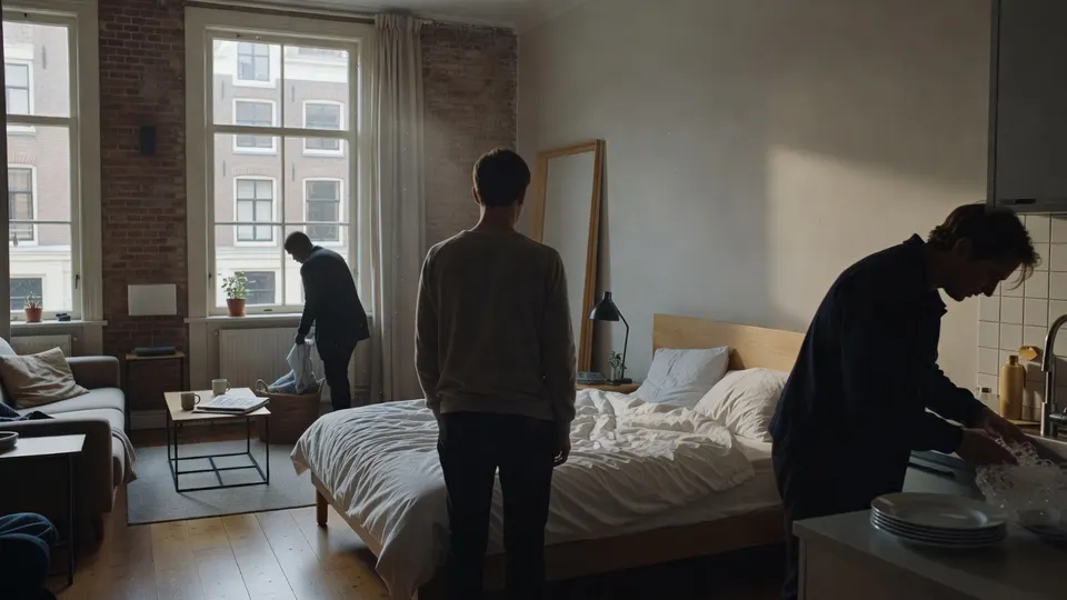 Gasten ruimen een Airbnb-woning op en doen de afwas