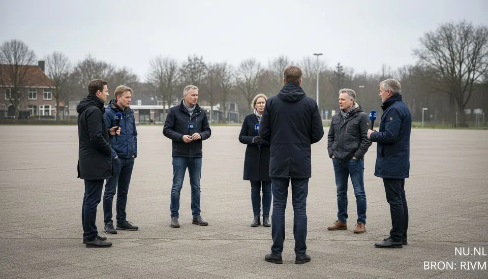 RIVM-medewerkers staan bijeen op een terrein tijdens overleg over het westnijlvirus