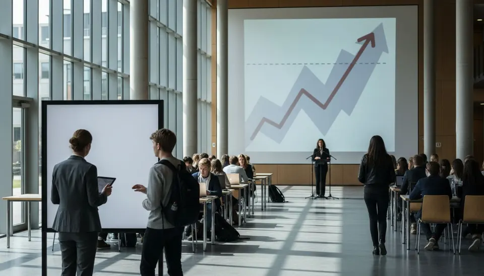 Presentatie over stijgende rente op studieleningen tijdens een bijeenkomst