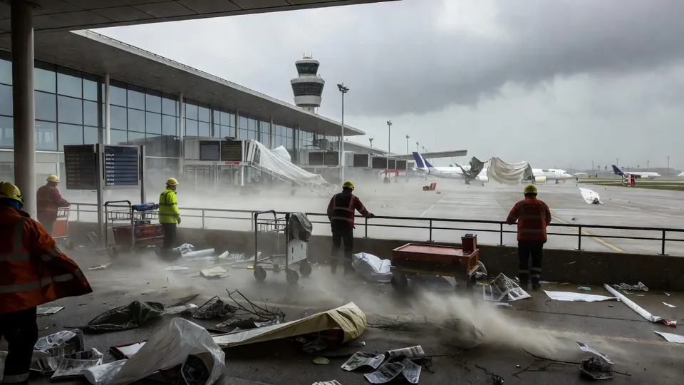 Stormschade op Schiphol door harde wind