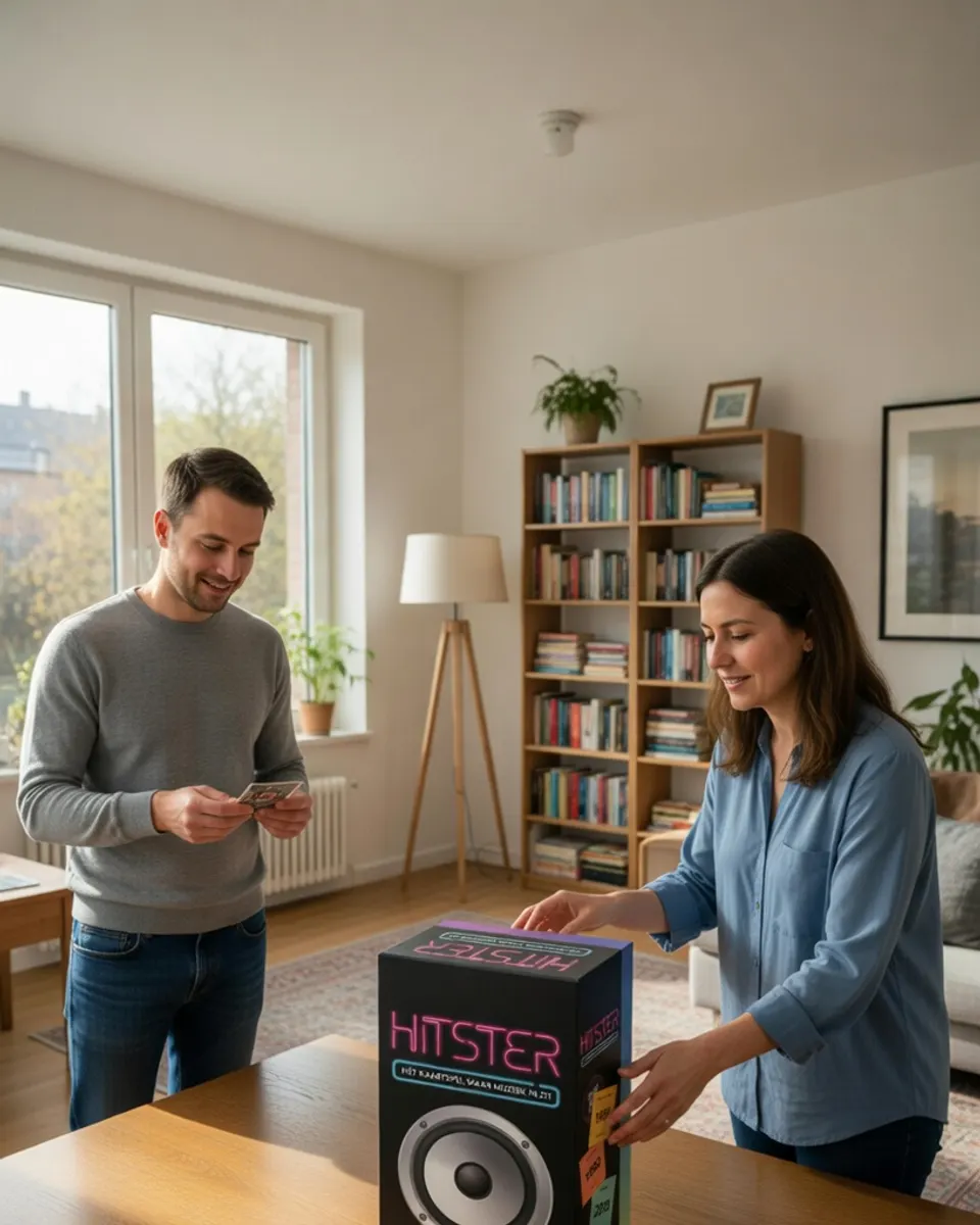 Het bordspel Hitster staat op tafel tijdens een spelavond
