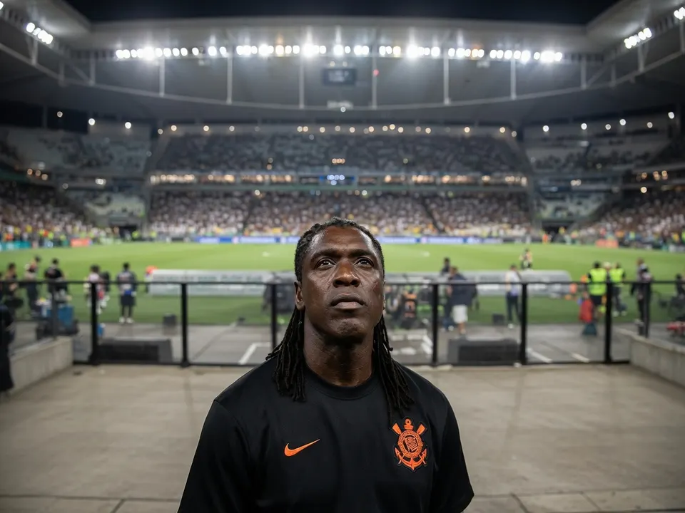 Clarence Seedorf in het stadion voor zijn officiële debuut als trainer van Corinthians