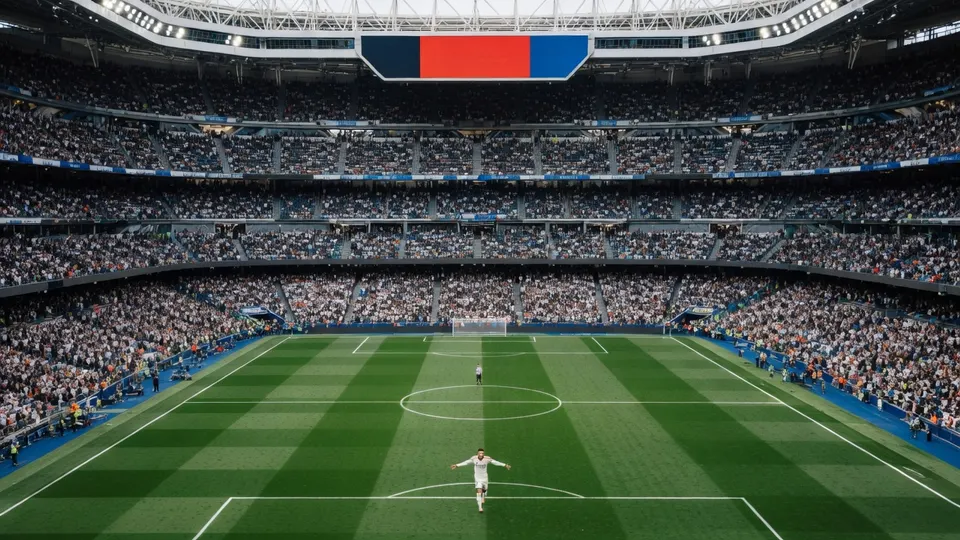 Spelers staan klaar op het veld van Camp Nou voor El Clásico tussen Barcelona en Real Madrid