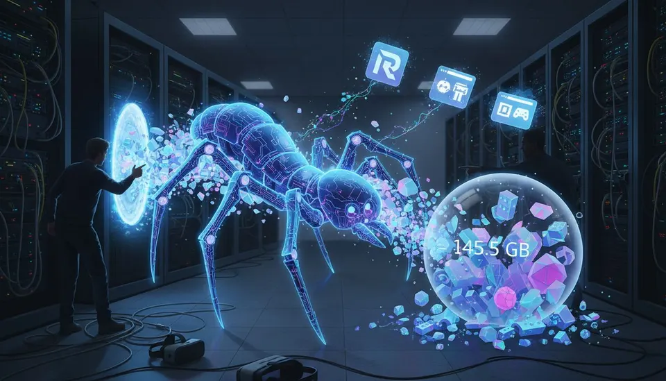 Illustratie van een crawler die 145,5 GB aan 3D-modellen van websites downloadde