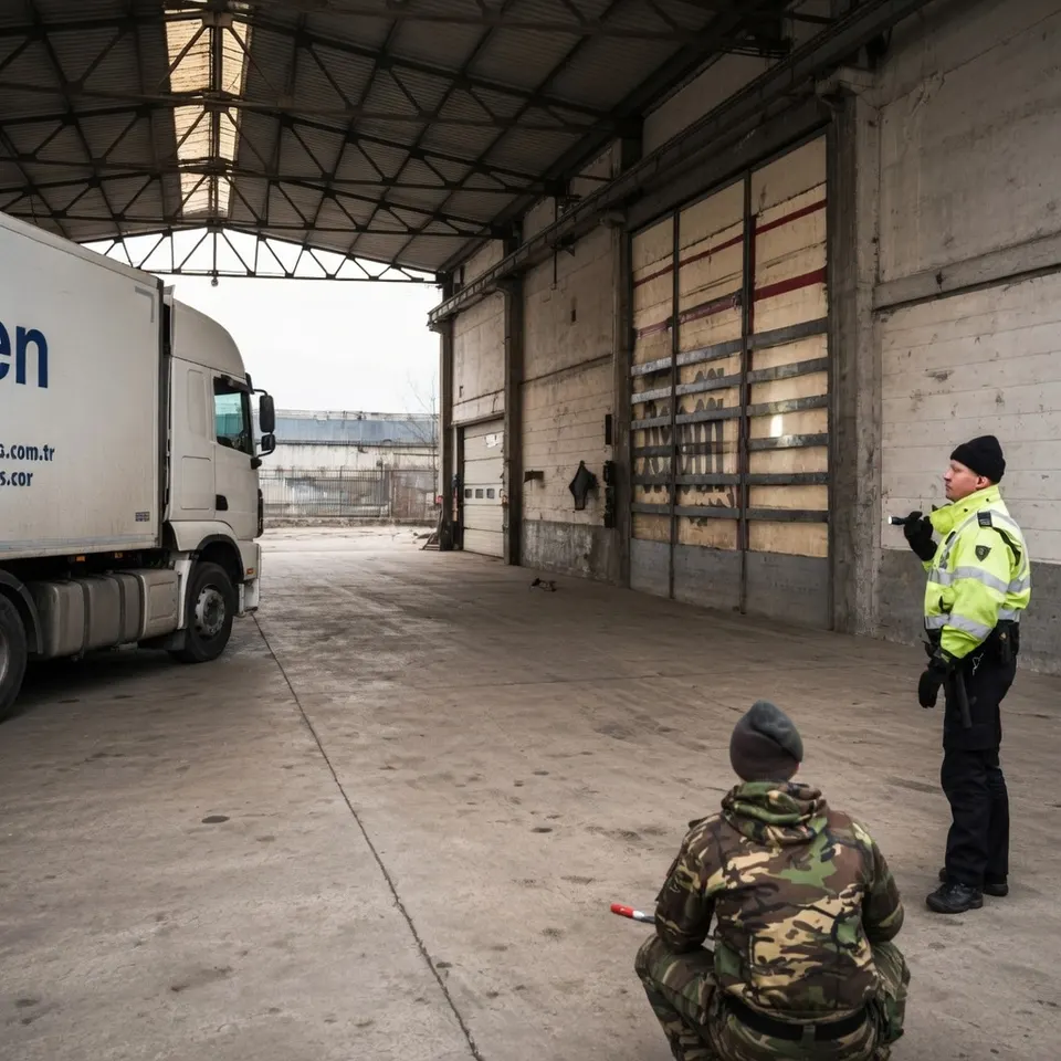 Marechaussee controleert een vrachtwagen bij een grenscontrole