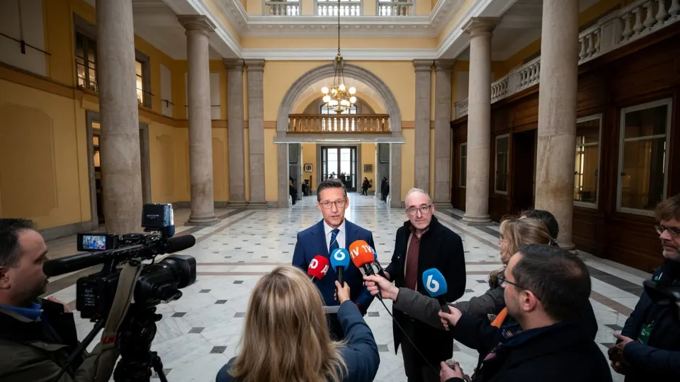Joost Eerdmans en Henk Vermeer beantwoorden vragen van journalisten in de Tweede Kamer