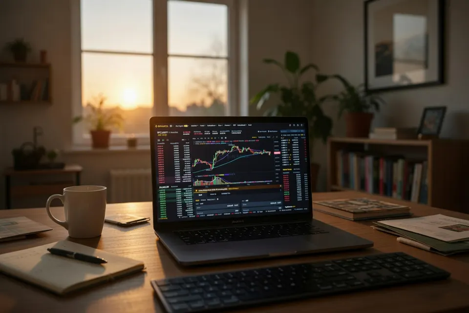 Laptop met cryptohandelsplatform op beeld na vermoedelijke miljardenhack bij Binance