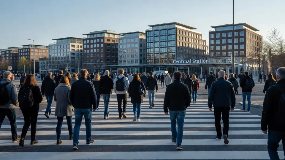 Forenzen steken over bij station Centraal in een Nederlandse stad
