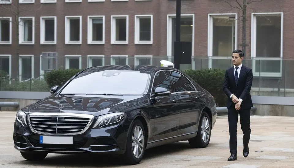 Dienstauto van premier Jetten bij het regeringsgebouw