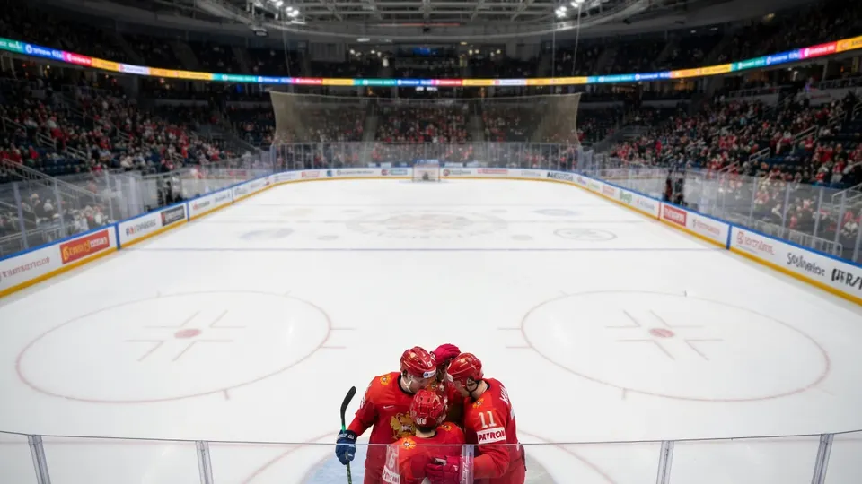 Russische ijshockeyspelers tijdens een wedstrijd
