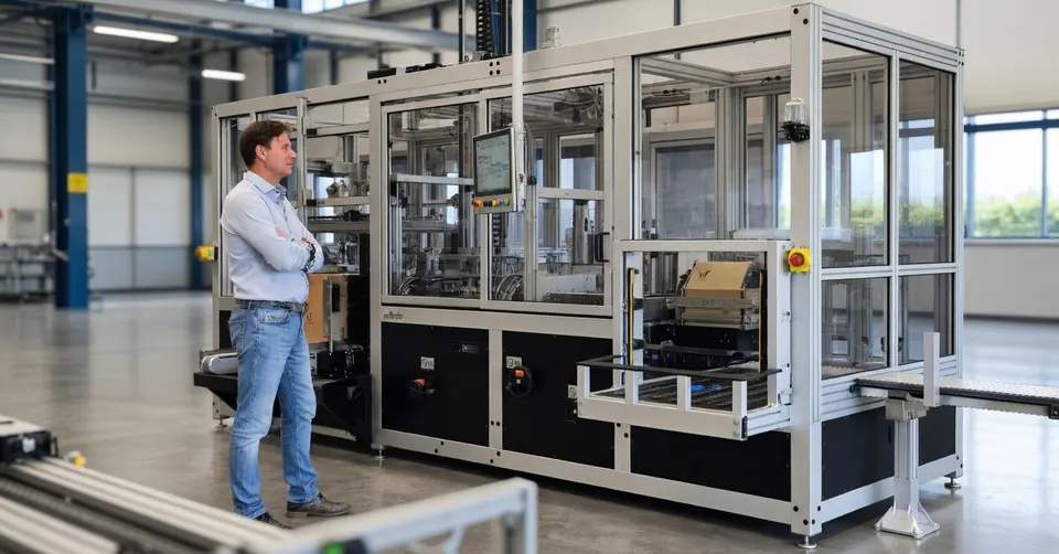 Boikon-directeur Erik Oosterhof bij een geautomatiseerde productielijn in de fabriek