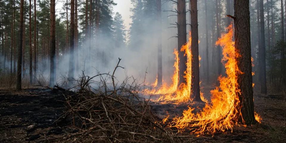 Bosbrand woedt tussen de bomen