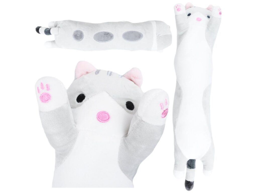 MASKOTKA PODUSZKA PLUSZAK DŁUGI KOT 50cm - szary