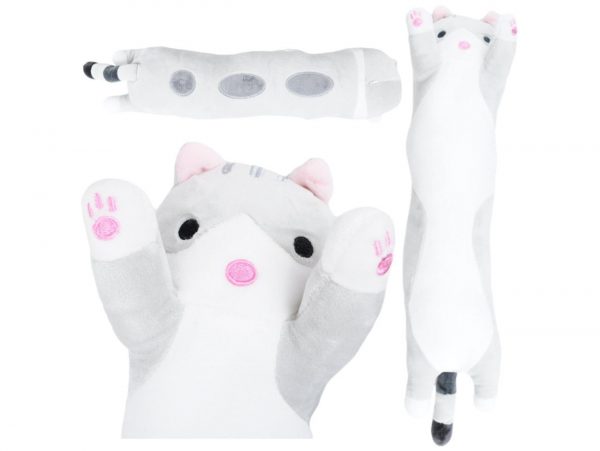 MASKOTKA PODUSZKA PLUSZAK DŁUGI KOT 50cm - szary