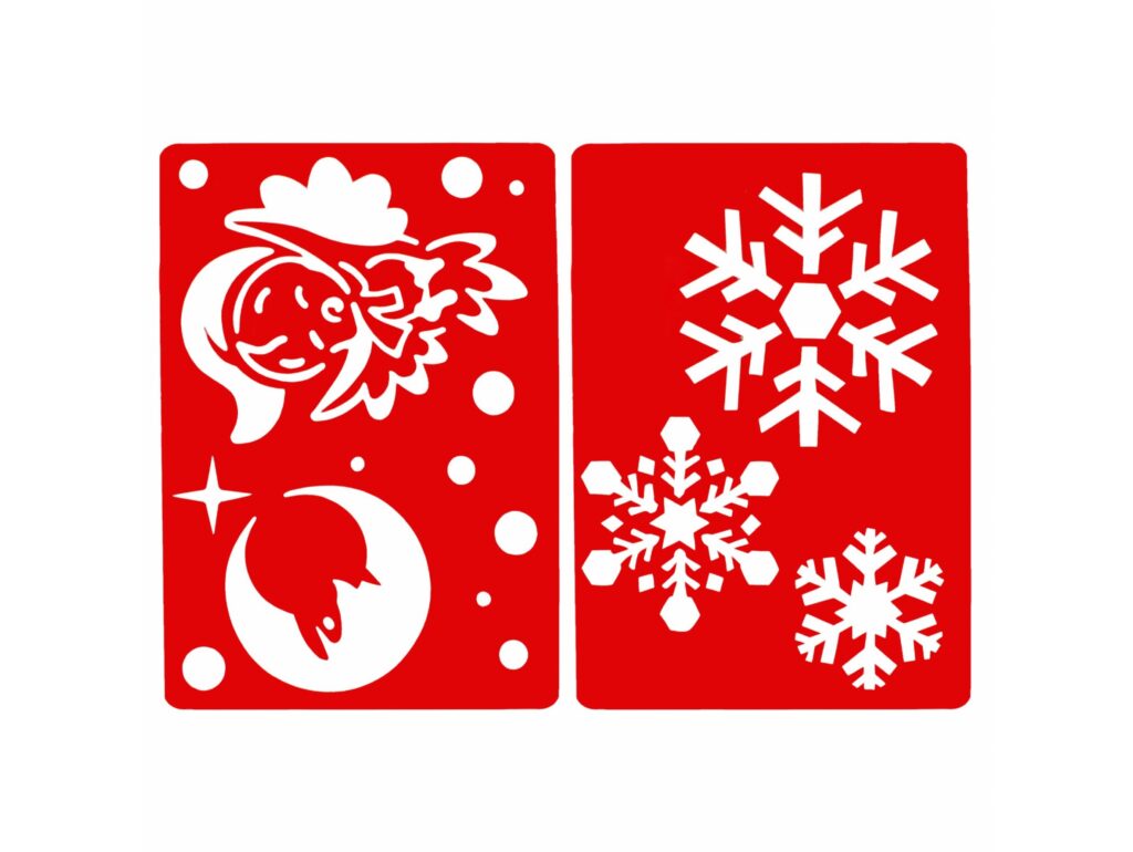 SZABLONY DO SZTUCZNEGO ŚNIEGU 2SZT 54x38cm - śnieżynki/anioł, księżyc