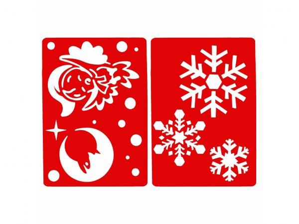 SZABLONY DO SZTUCZNEGO ŚNIEGU 2SZT 54x38cm - śnieżynki/anioł, księżyc