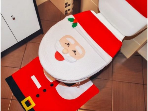 ZESTAW ŚWIĄTECZNY DO ŁAZIENKI WC POKROWIEC NA DESKĘ DYWANIK MIKOŁAJ + PAPIER TOALETOWY ROLKA ŚWIĄTECZNY