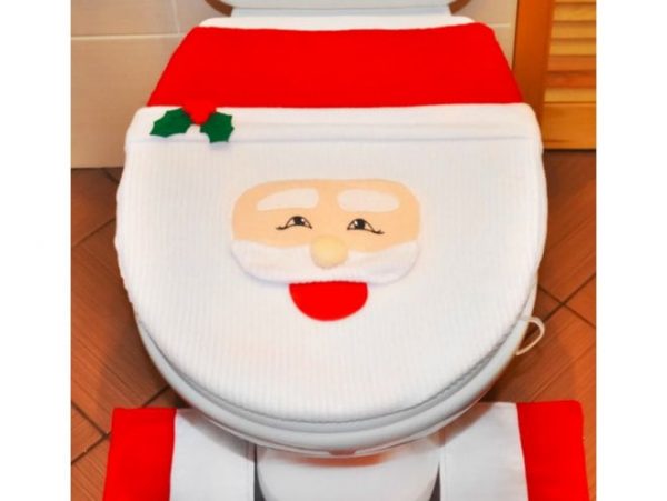 ZESTAW ŚWIĄTECZNY DO ŁAZIENKI WC POKROWIEC NA DESKĘ DYWANIK MIKOŁAJ + PAPIER TOALETOWY ROLKA ŚWIĄTECZNY