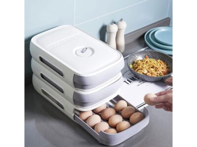 POJEMNIK NA JAJKA DO LODÓWKI SZUFLADA 28x21x8CM - biało-szary