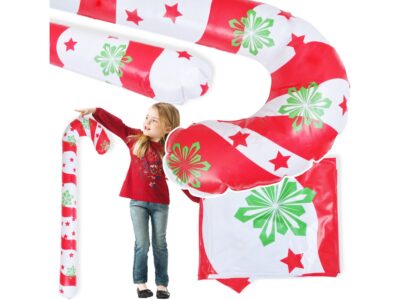 BALON CUKIEREK ŚWIĄTECZNY 90CM - czerwone paski z gwiazdkami