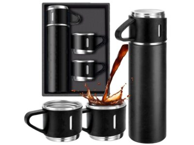 TERMOS Z 3 FILIŻANKAMI ZESTAW PREZENTOWY - czarny