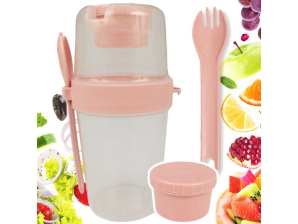 POJEMNIK ŚNIADANIOWY KUBEK Z WIDELCEM - brzoskwiniowy