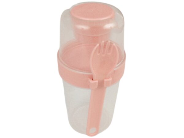 POJEMNIK ŚNIADANIOWY KUBEK Z WIDELCEM - brzoskwiniowy