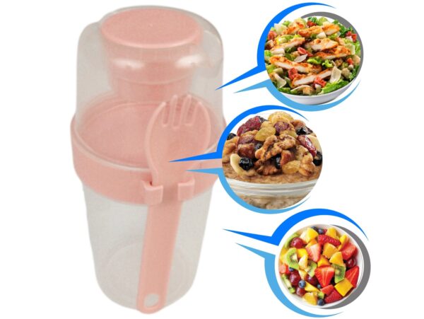 POJEMNIK ŚNIADANIOWY KUBEK Z WIDELCEM - brzoskwiniowy