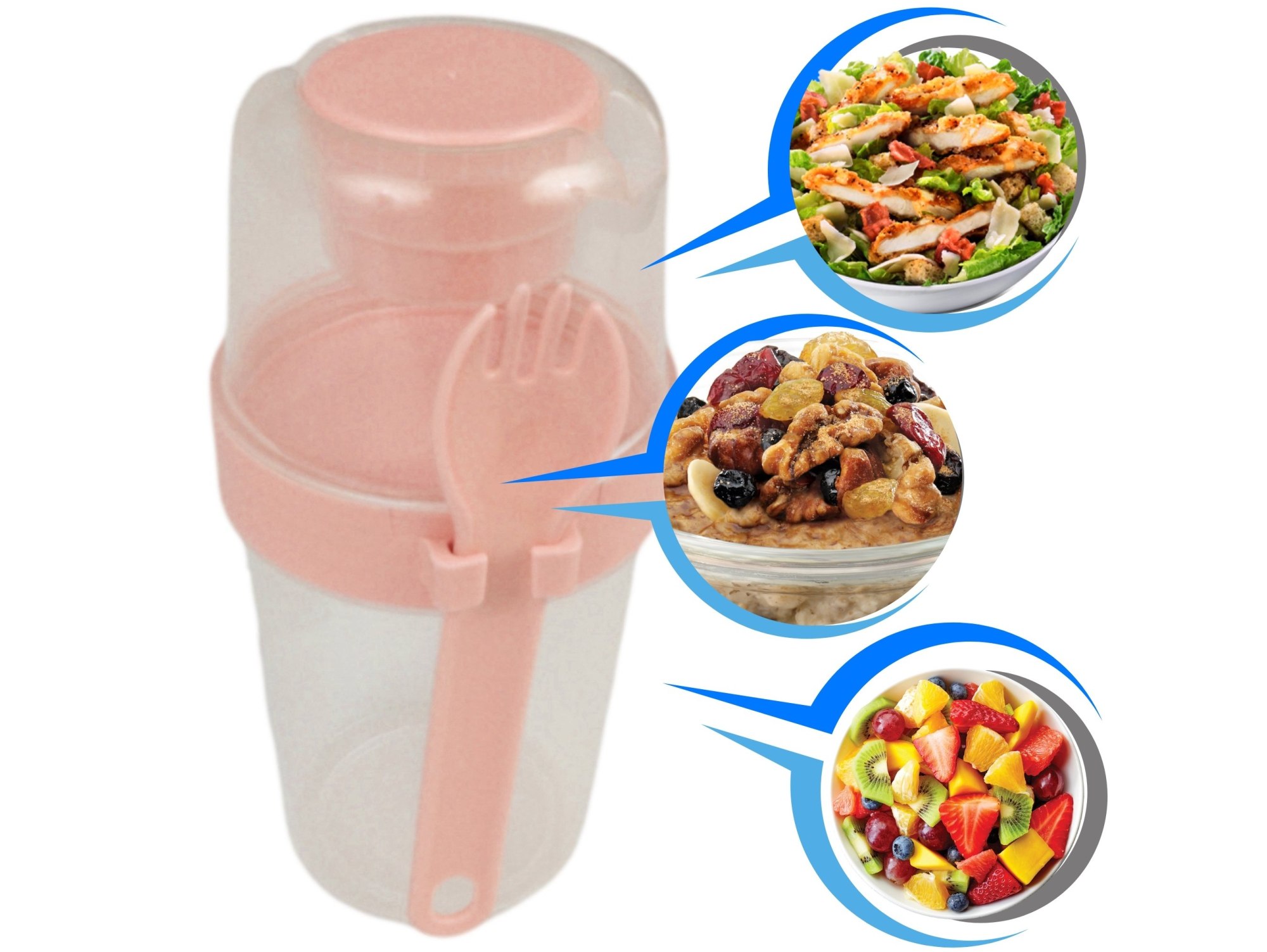 POJEMNIK ŚNIADANIOWY KUBEK Z WIDELCEM - brzoskwiniowy